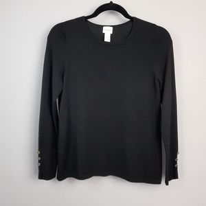 Chico's Black Scoop Neck Lightweight Long Sleeve Sweater size Petite Small
